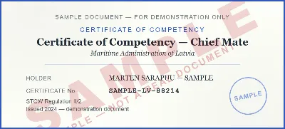 Certificate of Competency — Chief Mate